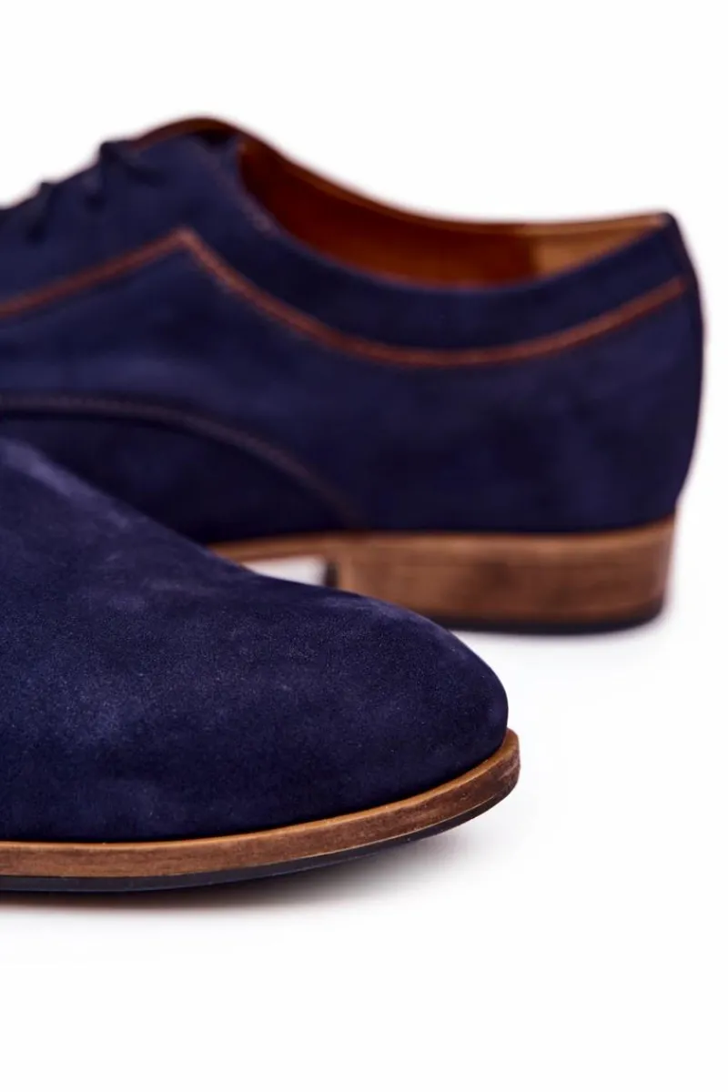 Eleganckie Skórzane Nubuk Półbuty Bednarek 684 Granatowe Męskie Bednarek Polish Shoes|Półbuty Eleganckie