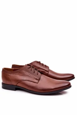 New Boto Eleganckie Skórzane Półbuty Bednarek 724 Brązowe