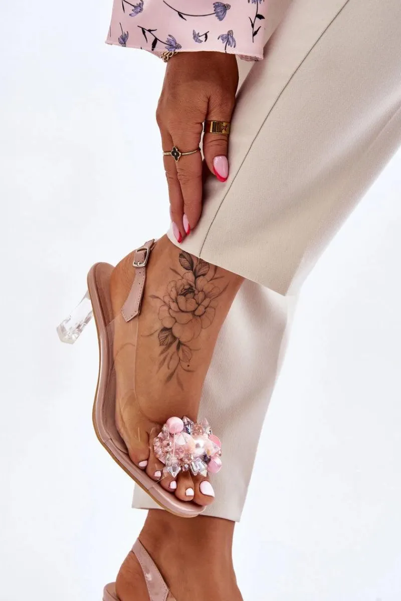 Sandały Na Obcasie>Damskie buty S.Barski Eleganckie Transparentne Sandały Z Ozdobą Nude Lilah