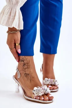 Hot Eleganckie Transparentne Sandały Z Ozdobą Srebrne Lilah Damskie Sandały Na Obcasie