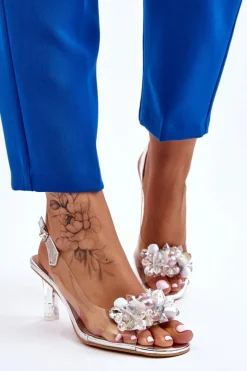 Hot Eleganckie Transparentne Sandały Z Ozdobą Srebrne Lilah Damskie Sandały Na Obcasie