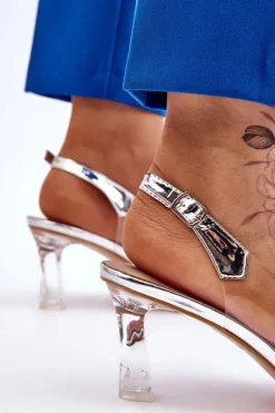 Hot Eleganckie Transparentne Sandały Z Ozdobą Srebrne Lilah Damskie Sandały Na Obcasie