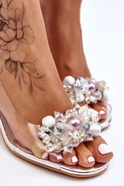 Hot Eleganckie Transparentne Sandały Z Ozdobą Srebrne Lilah Damskie Sandały Na Obcasie