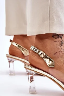 Damskie buty S.Barski Eleganckie Transparentne Sandały Z Ozdobą Złote Lilah