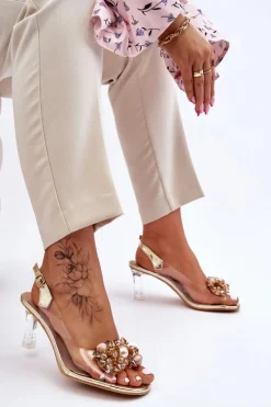 Damskie buty S.Barski Eleganckie Transparentne Sandały Z Ozdobą Złote Lilah