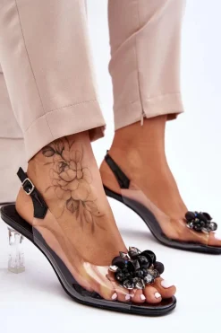Sale Damskie buty S.Barski Eleganckie Transparentne Sandały Z Ozdobą Czarne Lilah