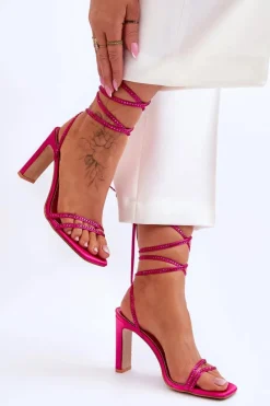 Discount Boto Eleganckie Wiązane Sandały Z Dżetami Fuksja Nessy Różowy