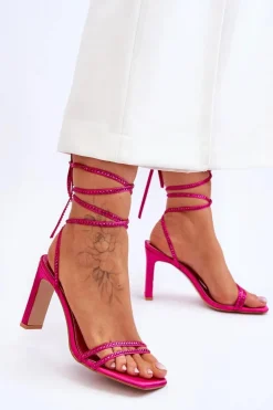 Discount Boto Eleganckie Wiązane Sandały Z Dżetami Fuksja Nessy Różowy