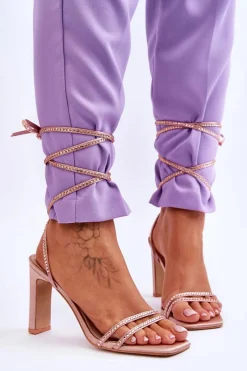 Outlet Eleganckie Wiązane Sandały Z Dżetami Nude Nessy Damskie Sandały Na Obcasie