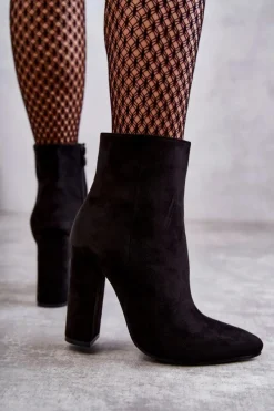 Online Boto Eleganckie Zamszowe Botki Na Słupku Czarne Ettany