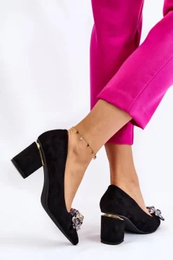 Boto Eleganckie Zamszowe Czółenka Z Ozdobą Czarne Elianne