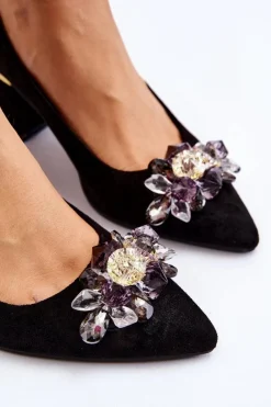 Boto Eleganckie Zamszowe Czółenka Z Ozdobą Czarne Elianne