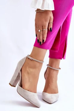 Czółenka Zamszowe|Czółenka Na Słupku>Boto Eleganckie Zamszowe Czółenka Na Słupku Jasnobeżowe Kaliya