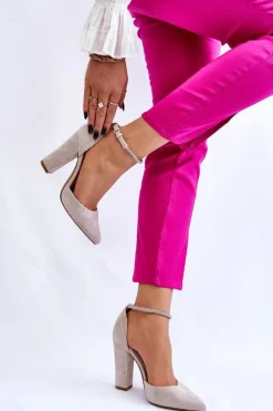 Czółenka Zamszowe|Czółenka Na Słupku>Boto Eleganckie Zamszowe Czółenka Na Słupku Jasnobeżowe Kaliya