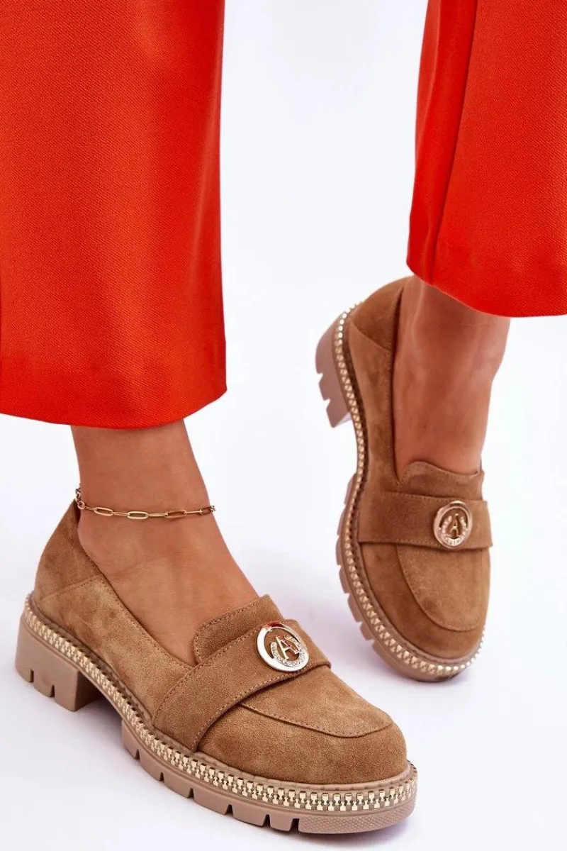 Hot Eleganckie Zamszowe Mokasyny Ciemnobeżowe Laverne Damskie Loafersy Damskie|Mokasyny Płaskie