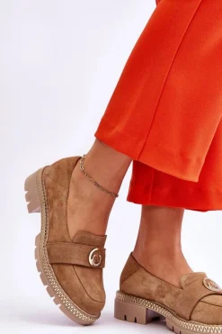 Hot Eleganckie Zamszowe Mokasyny Ciemnobeżowe Laverne Damskie Loafersy Damskie|Mokasyny Płaskie
