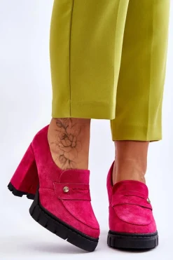 Best Eleganckie Zamszowe Półbuty Na Obcasie Fuksja Mintore Damskie Czółenka Na Platformie|Czółenka Zamszowe