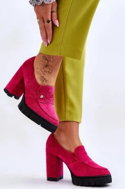 Best Eleganckie Zamszowe Półbuty Na Obcasie Fuksja Mintore Damskie Czółenka Na Platformie|Czółenka Zamszowe