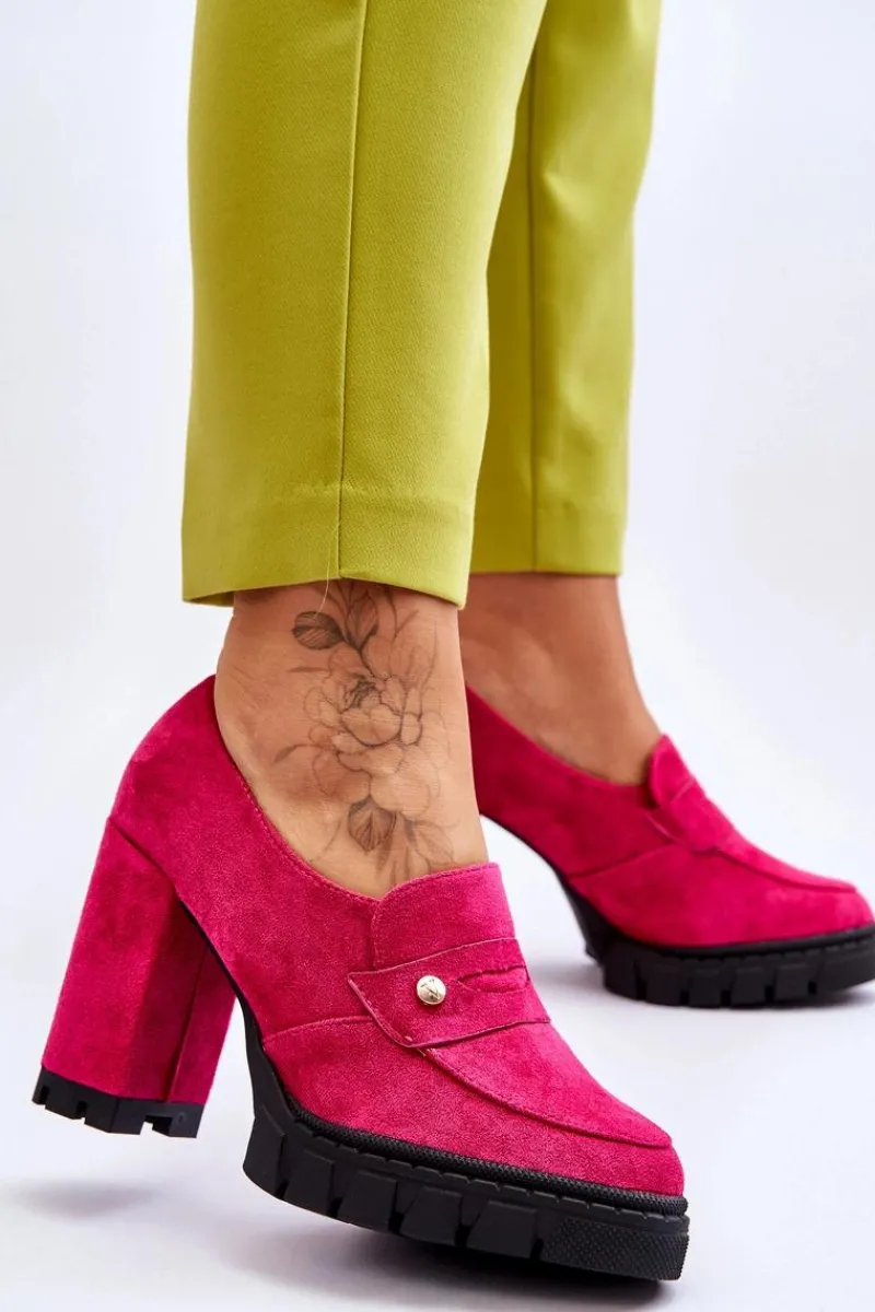 Best Eleganckie Zamszowe Półbuty Na Obcasie Fuksja Mintore Damskie Czółenka Na Platformie|Czółenka Zamszowe