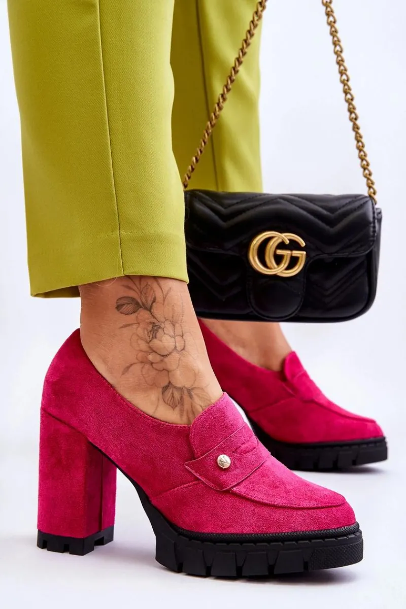 Best Eleganckie Zamszowe Półbuty Na Obcasie Fuksja Mintore Damskie Czółenka Na Platformie|Czółenka Zamszowe