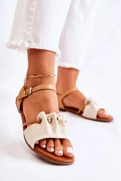 Sandały Płaskie>Evento Eleganckie Zamszowe Sandały Z Cekinami Beżowe Vitoria