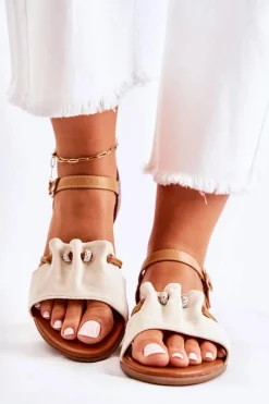 Sandały Płaskie>Evento Eleganckie Zamszowe Sandały Z Cekinami Beżowe Vitoria