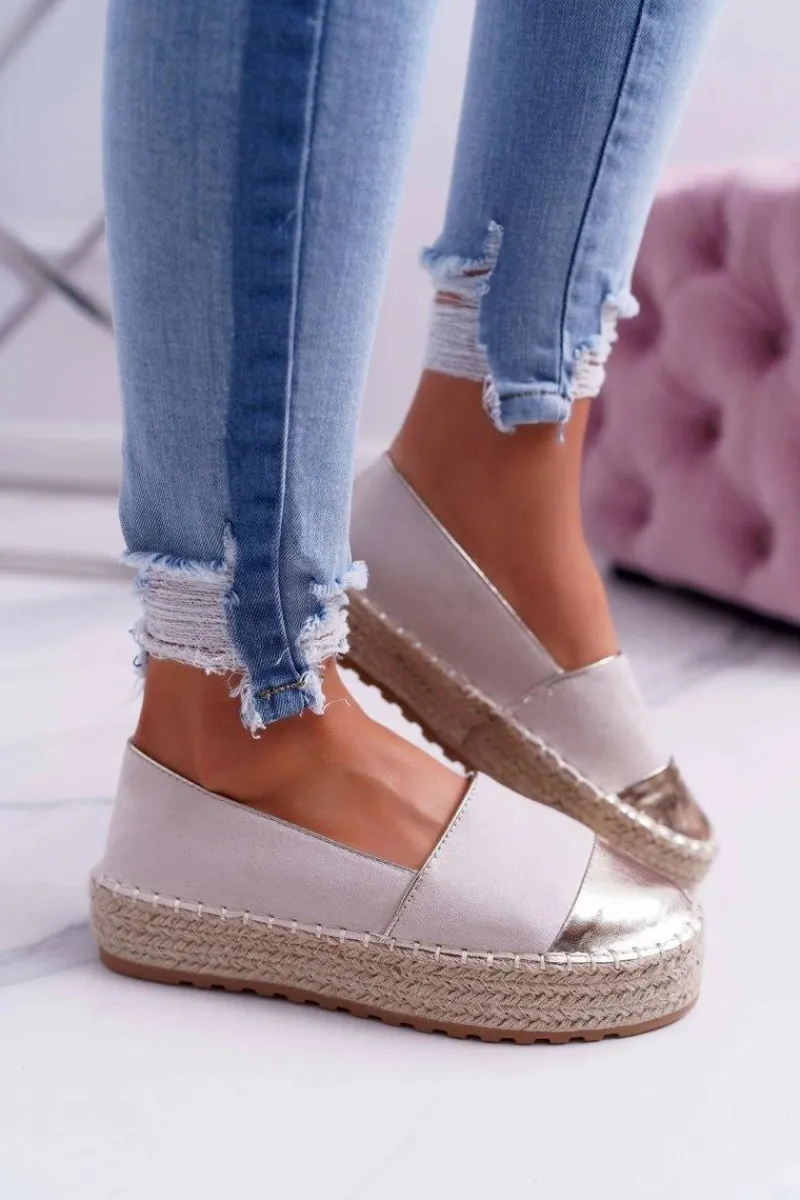 Czarne Espadryle>Boto Espadryle Damskie Beżowe Platforma Ringer