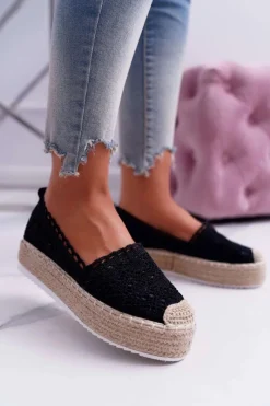 Czarne Espadryle>Boto Espadryle Damskie Koronkowe Czarne Lovely Haven