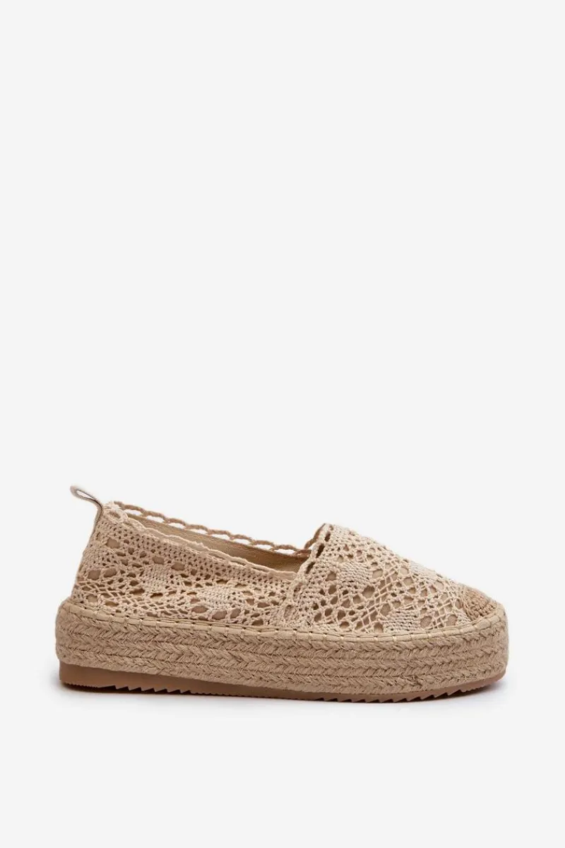 Espadryle Na Platformie>Boto Espadryle Damskie Koronkowe Na Platformie Beżowe Elarose