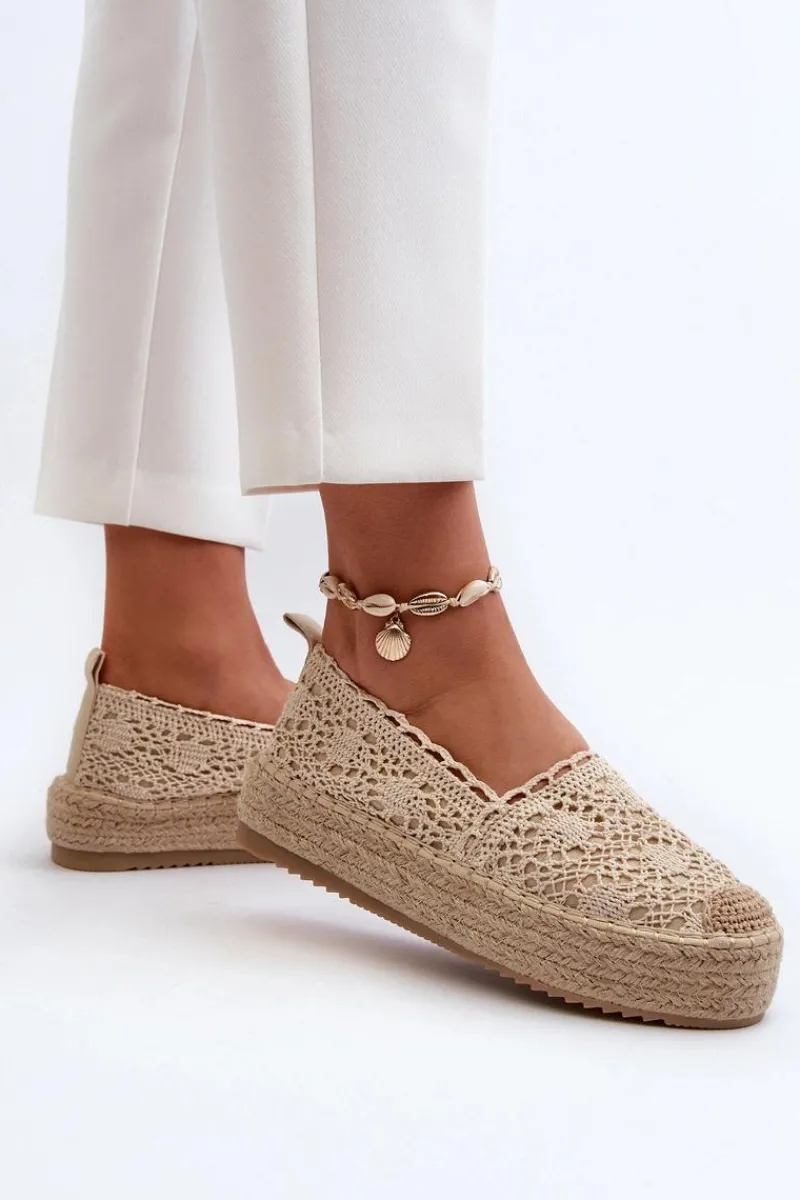 Espadryle Na Platformie>Boto Espadryle Damskie Koronkowe Na Platformie Beżowe Elarose