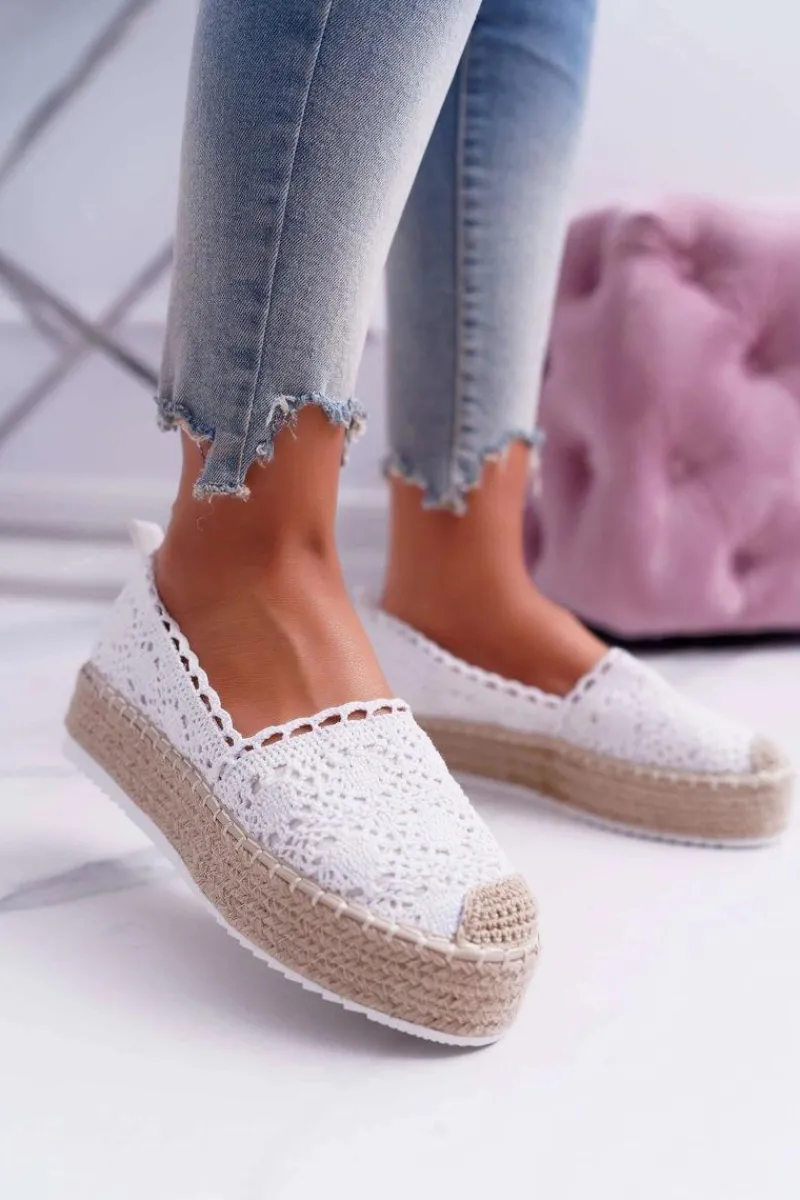 Czarne Espadryle>Boto Espadryle Damskie Koronkowe Białe Lovely Haven
