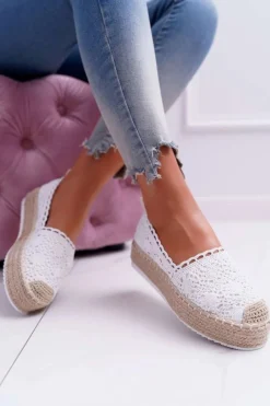 Czarne Espadryle>Boto Espadryle Damskie Koronkowe Białe Lovely Haven