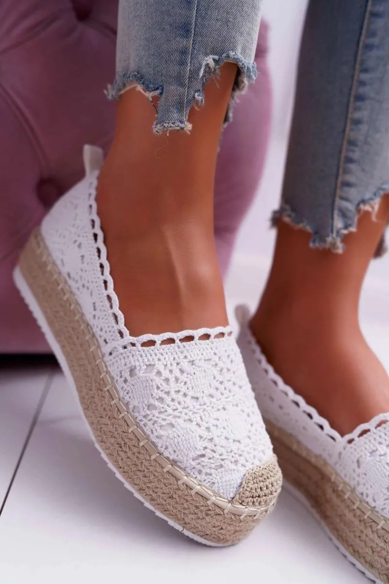 Czarne Espadryle>Boto Espadryle Damskie Koronkowe Białe Lovely Haven