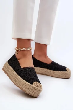Best Espadryle Damskie Koronkowe Na Platformie Czarne Elarose Damskie Espadryle Na Platformie