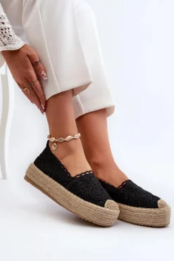 Best Espadryle Damskie Koronkowe Na Platformie Czarne Elarose Damskie Espadryle Na Platformie