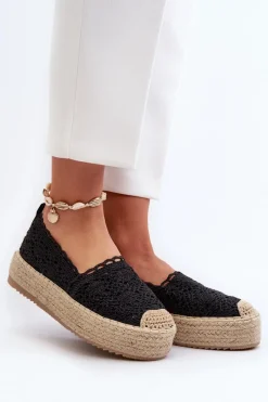 Best Espadryle Damskie Koronkowe Na Platformie Czarne Elarose Damskie Espadryle Na Platformie