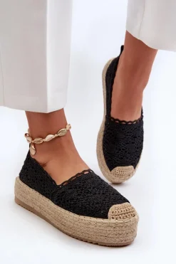Best Espadryle Damskie Koronkowe Na Platformie Czarne Elarose Damskie Espadryle Na Platformie