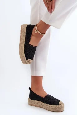 Best Espadryle Damskie Koronkowe Na Platformie Czarne Elarose Damskie Espadryle Na Platformie