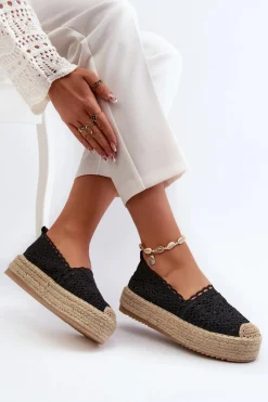 Best Espadryle Damskie Koronkowe Na Platformie Czarne Elarose Damskie Espadryle Na Platformie