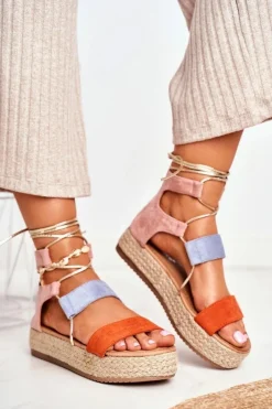 Sale Espadryle Damskie Na Platformie Wiązane Pomarańczowe Fuerta Damskie Czarne Espadryle