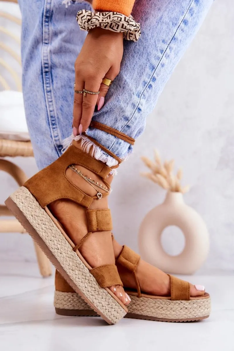 Discount Espadryle Damskie Na Platformie Wiązane Camel Fuerta Damskie Czarne Espadryle