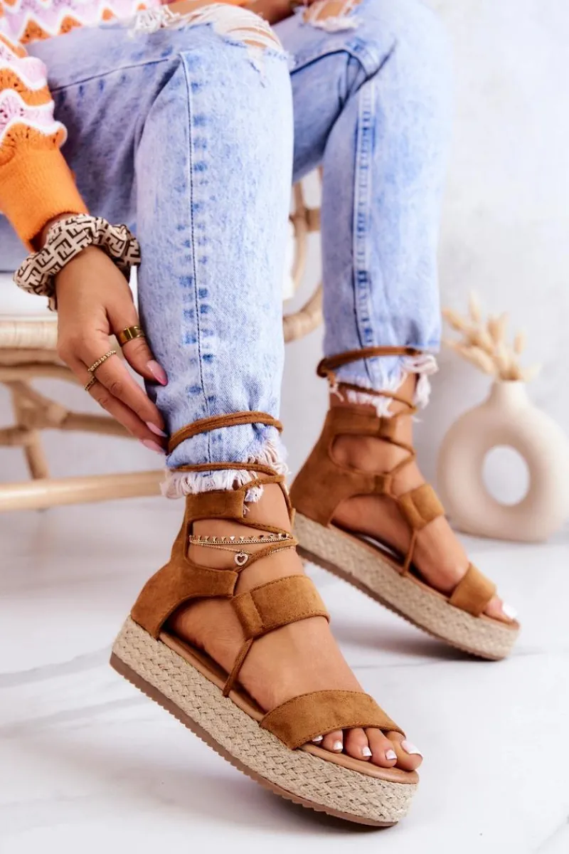 Discount Espadryle Damskie Na Platformie Wiązane Camel Fuerta Damskie Czarne Espadryle