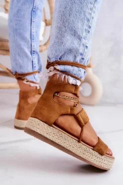 Discount Espadryle Damskie Na Platformie Wiązane Camel Fuerta Damskie Czarne Espadryle