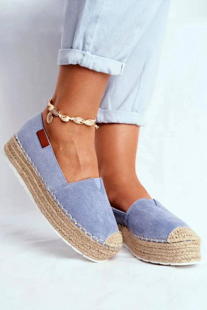 Czarne Espadryle>Boto Espadryle Damskie Na Platformie Lniane Niebieskie La Playa