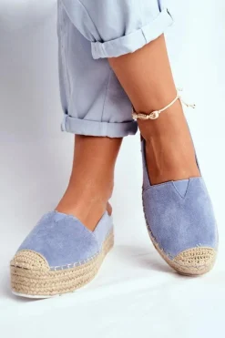 Czarne Espadryle>Boto Espadryle Damskie Na Platformie Lniane Niebieskie La Playa