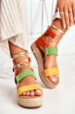 Czarne Espadryle>Boto Espadryle Damskie Na Platformie Wiązane Żółte Fuerta