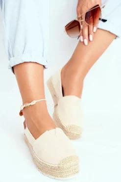 Best Espadryle Damskie Na Platformie Lniane Beżowe La Playa Damskie Czarne Espadryle