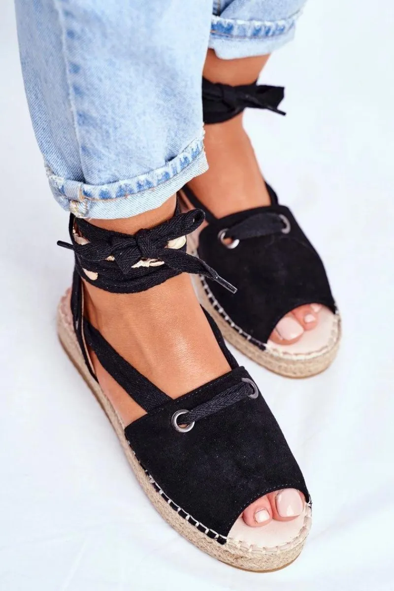 Czarne Espadryle>Boto Espadryle Damskie Na Platformie Lniane Czarne Monacoz
