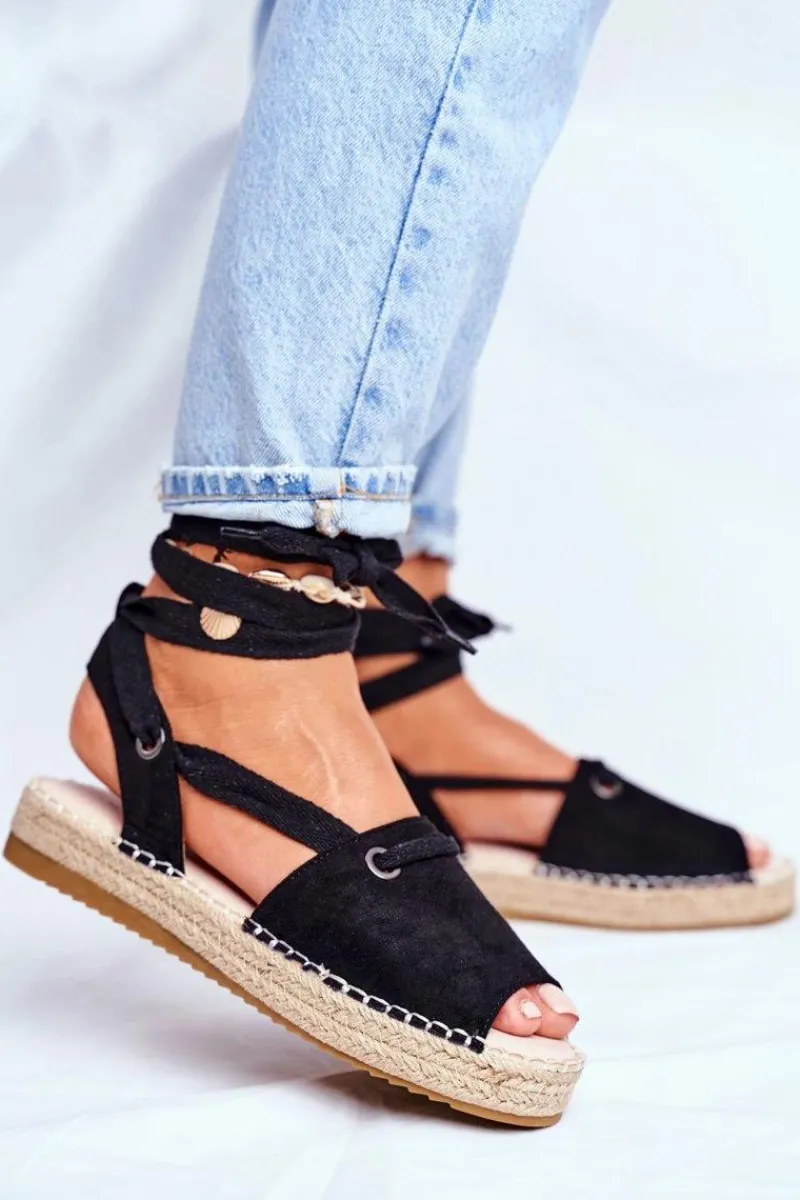 Czarne Espadryle>Boto Espadryle Damskie Na Platformie Lniane Czarne Monacoz