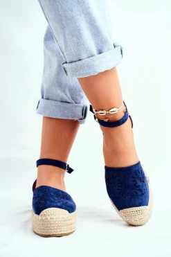 Czarne Espadryle>Boto Espadryle Damskie Na Platformie Lniane Granatowe Palermo